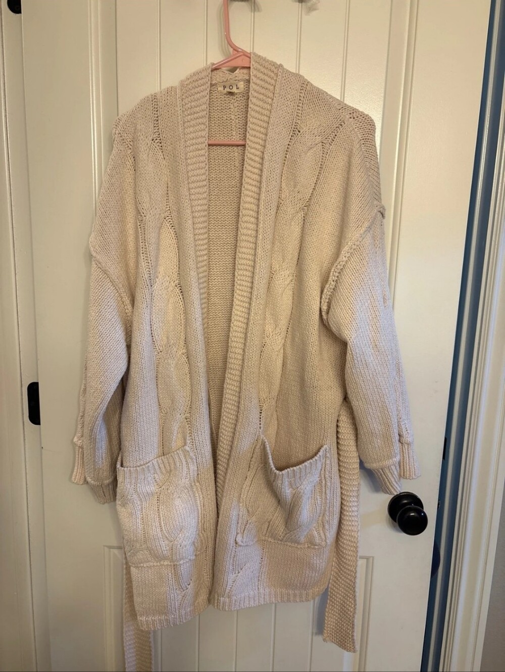 POL Cozy Cable Knit Belted Cardigan Sweater NWOT